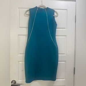 Teal Sheath Dress with Contrast Piping